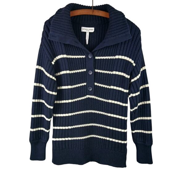 APIECE APART Tuckernuck SZ XS Navy And Cream Paloma Mock Sweater Cotton/Cashmere - Picture 2 of 5